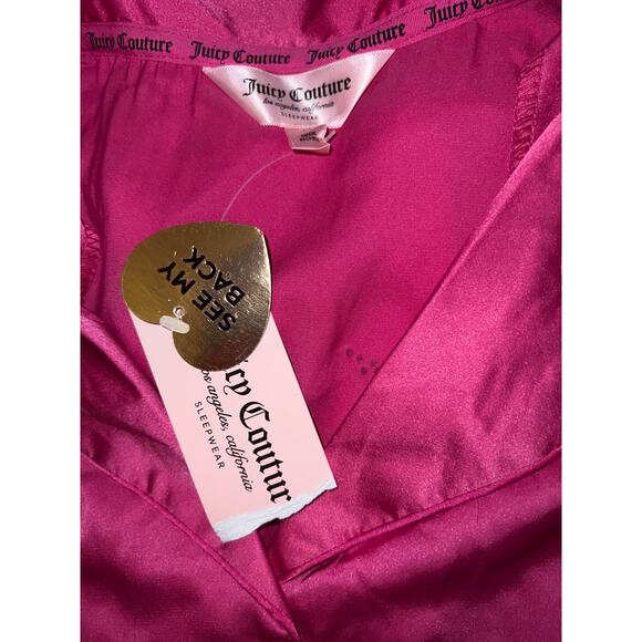 Juicy Couture Y2K Pink Bling rhinestones satin silky women's pajama set MED NEW - Picture 3 of 7